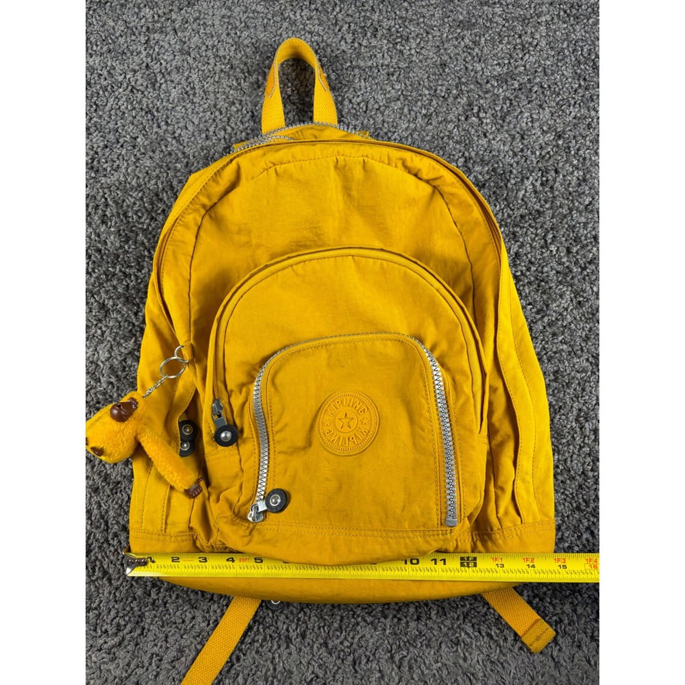 Kipling Seoul Small Backpack Yellow Crinkle Nylon Bookbag BP4414-2WY w Keychain - Picture 5 of 8